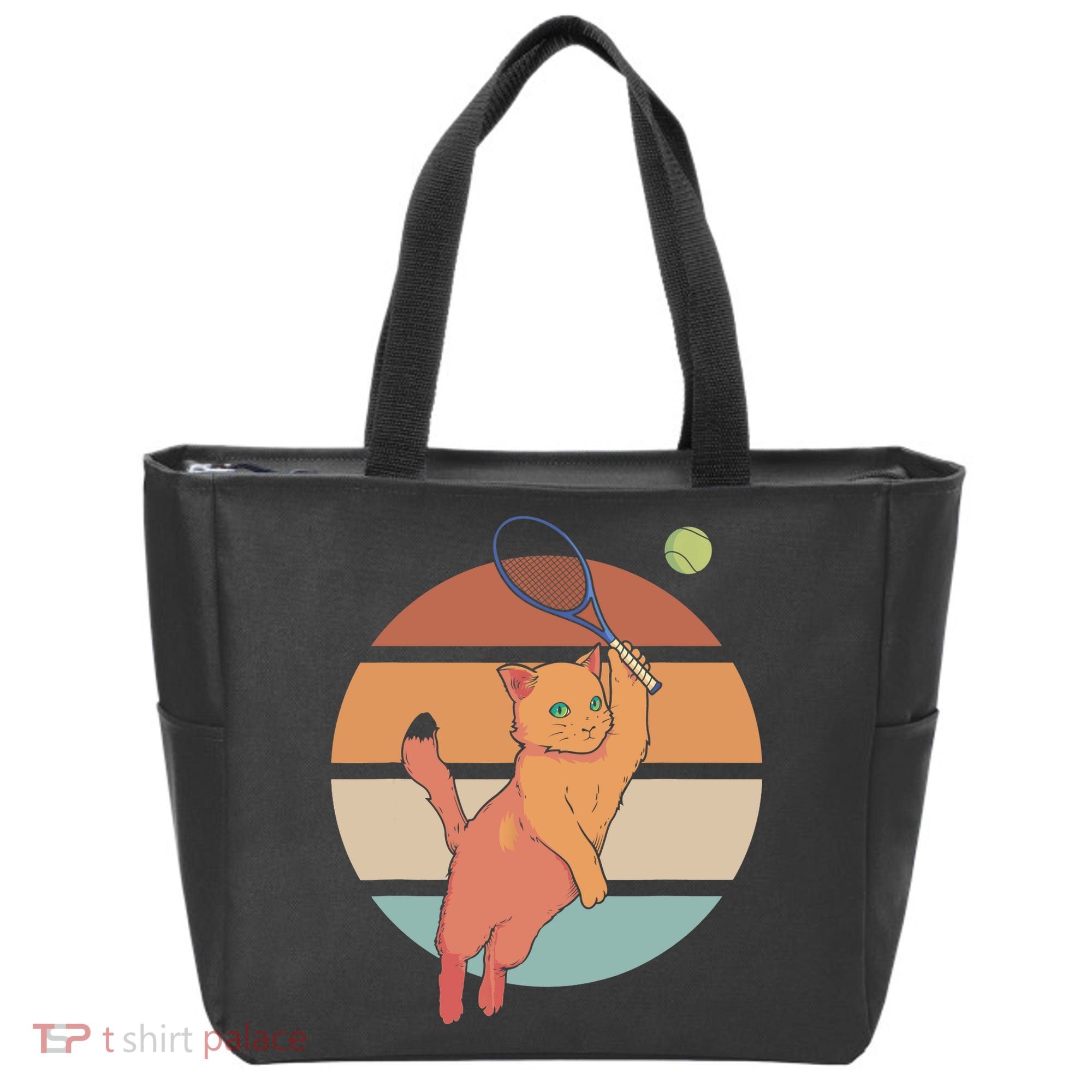 Funny Tennis Racket Cat Playing Tennis Tote Bag