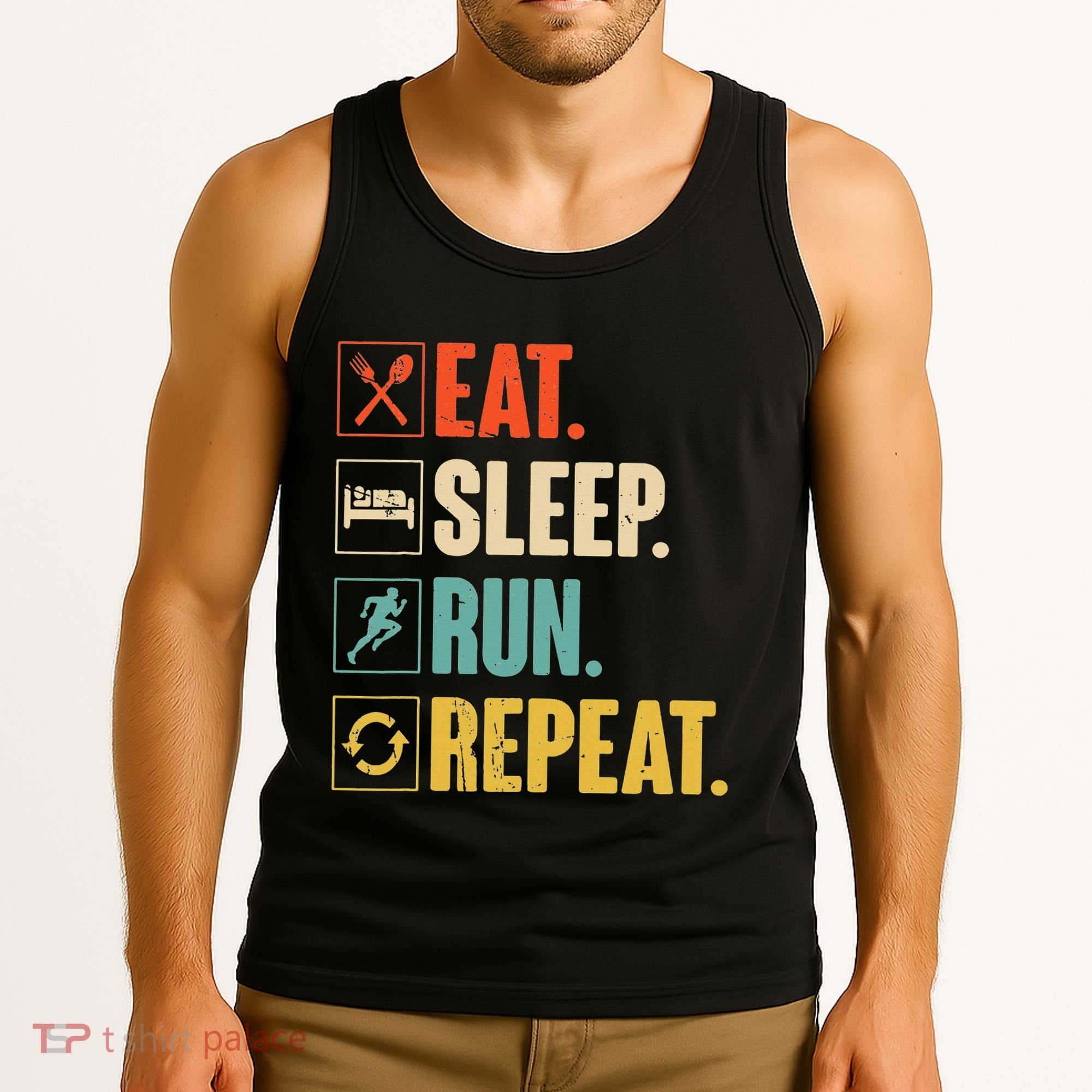 Funny Track Running Training Eat Sleep Cross Country Repeat Tank Top