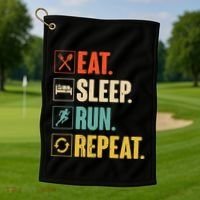Funny Track Running Training Eat Sleep Cross Country Repeat Golf Towel thumb 1