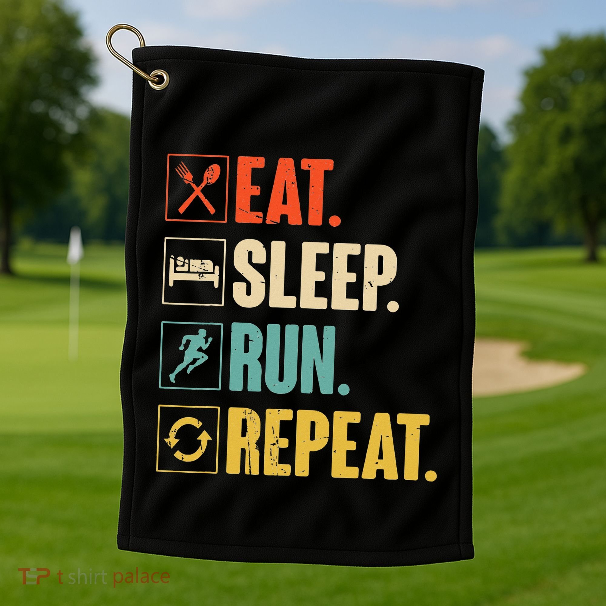 Funny Track Running Training Eat Sleep Cross Country Repeat Golf Towel