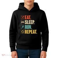 Funny Track Running Training Eat Sleep Cross Country Repeat Kids Hoodie thumb 4