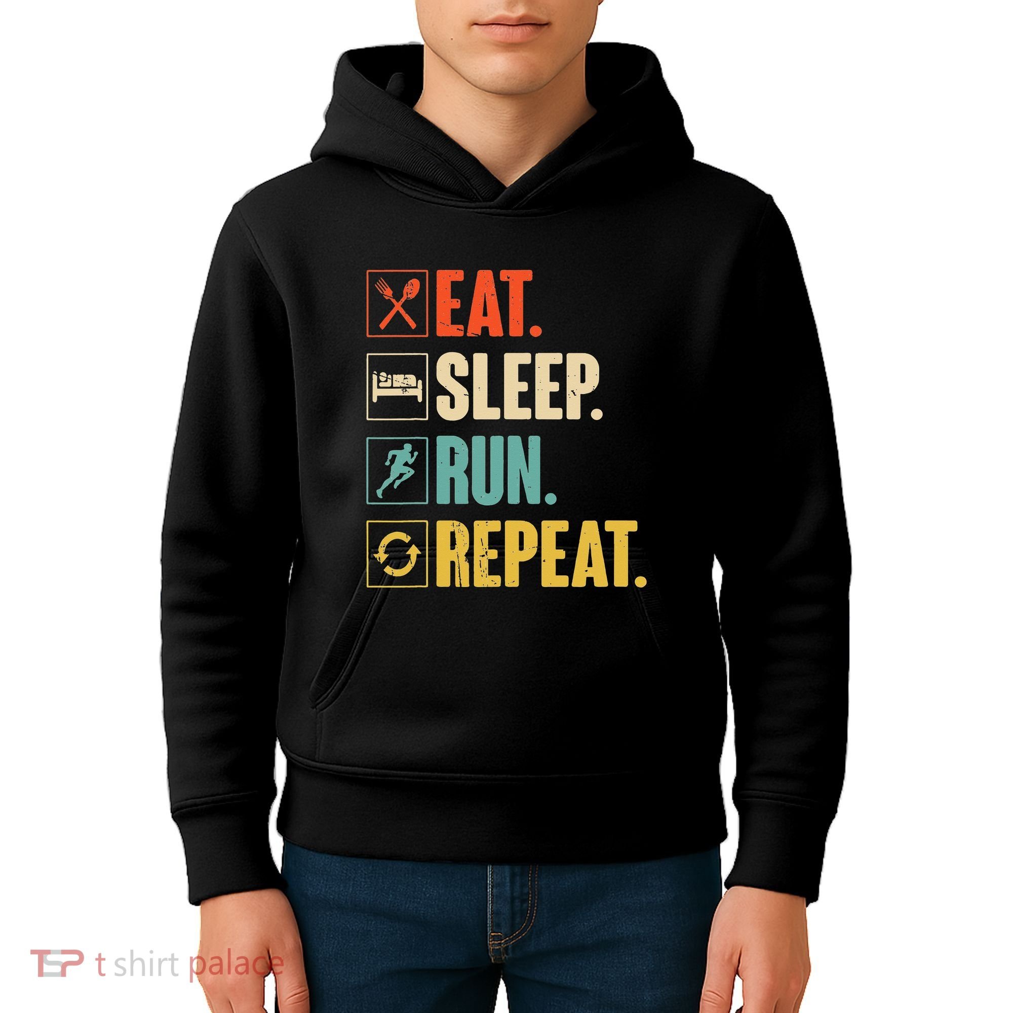 Funny Track Running Training Eat Sleep Cross Country Repeat Kids Hoodie