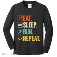 Funny Track Running Training Eat Sleep Cross Country Repeat Kids Long Sleeve Shirt thumb 0