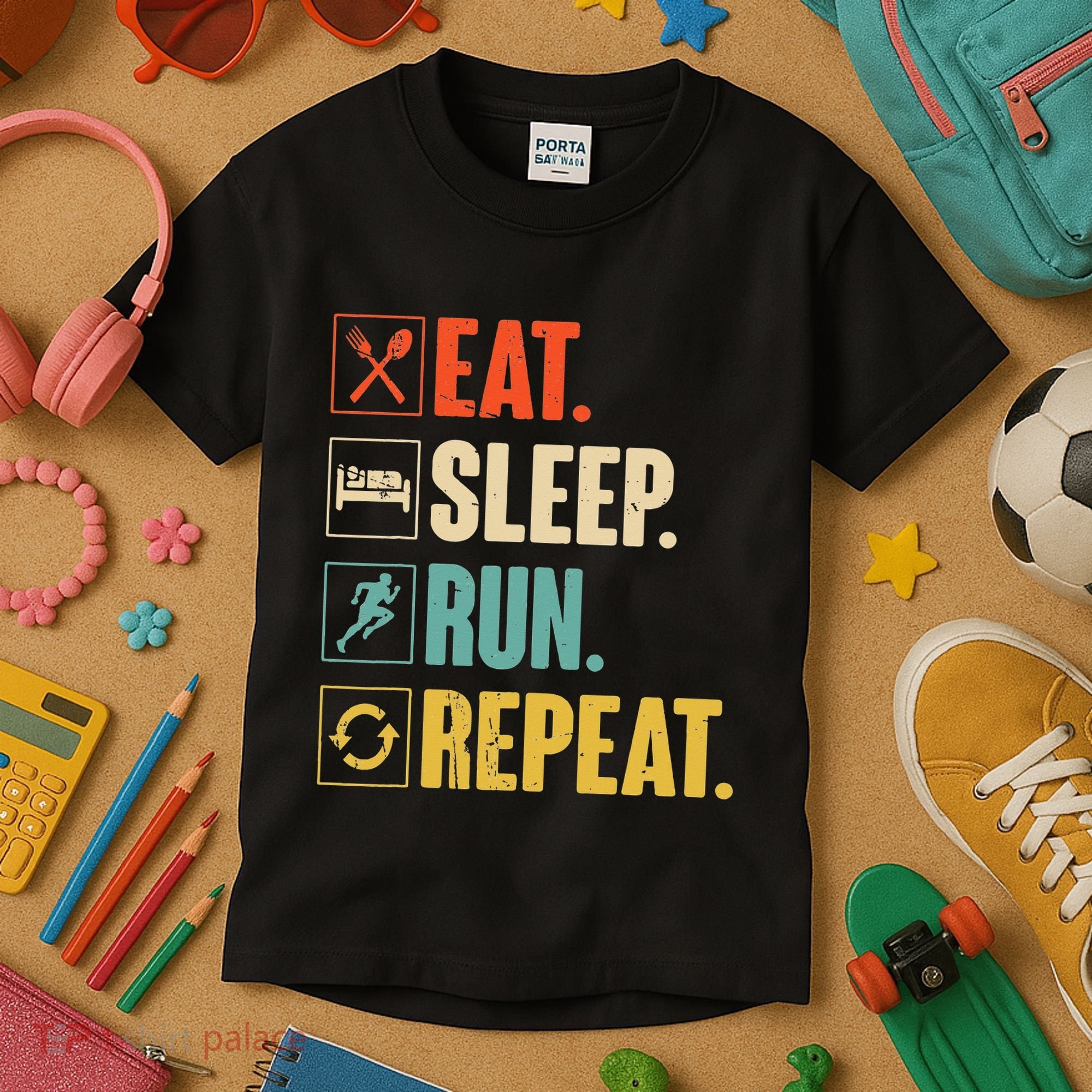 Funny Track Running Training Eat Sleep Cross Country Repeat Kids T-Shirt