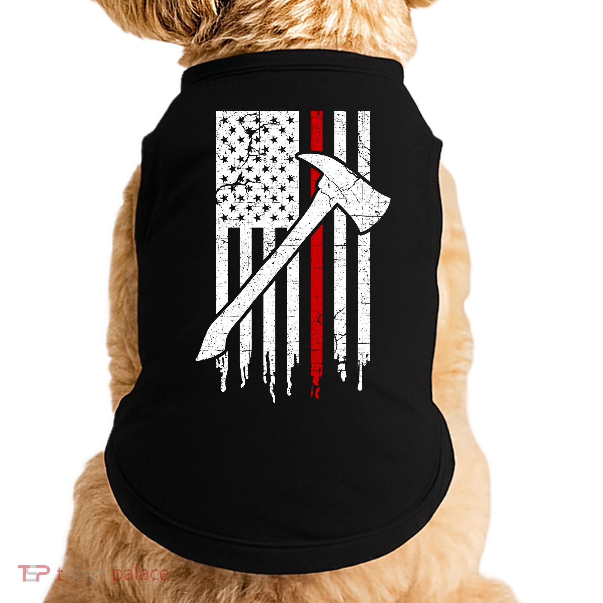 Firefighter Thin Red Line American Flag Gift Doggie Tank