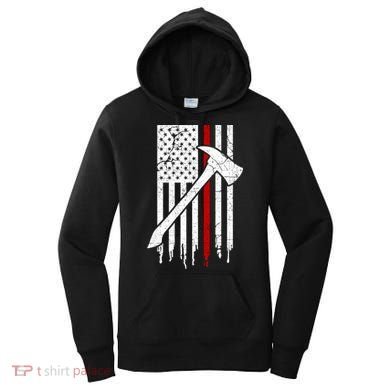 Firefighter Thin Red Line American Flag Gift Women's Hoodie