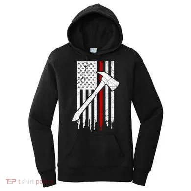 Firefighter Thin Red Line American Flag Gift Women's Hoodie