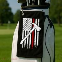 Firefighter Thin Red Line American Flag Gift Golf Towel thumb 2