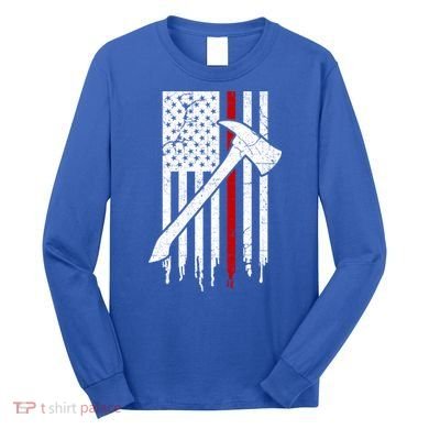 Firefighter Thin Red Line American Flag Gift Long Sleeve Shirt