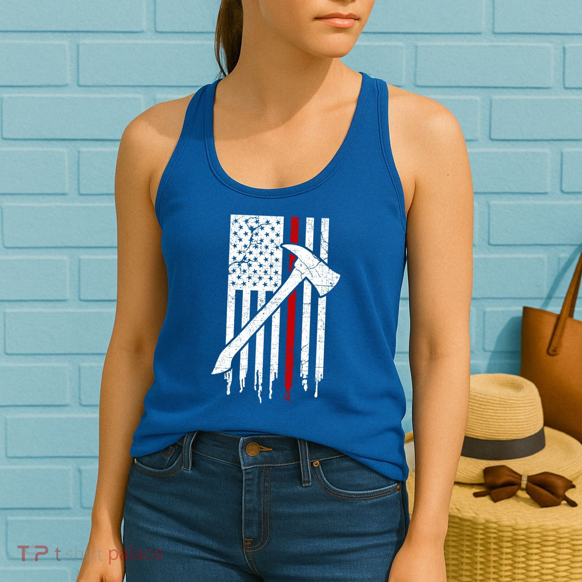 Firefighter Thin Red Line American Flag Gift Women's Tank Top
