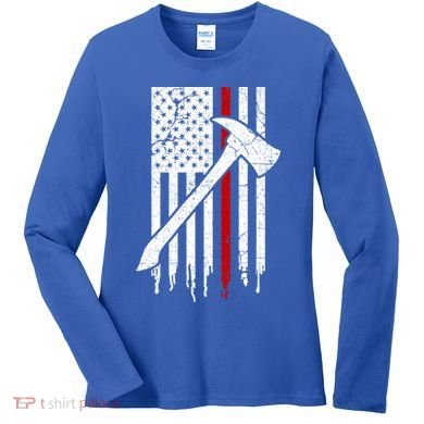 Firefighter Thin Red Line American Flag Gift Women's Long Sleeve Shirt