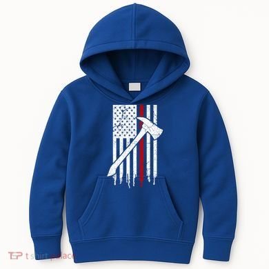 Firefighter Thin Red Line American Flag Gift Kids Hoodie