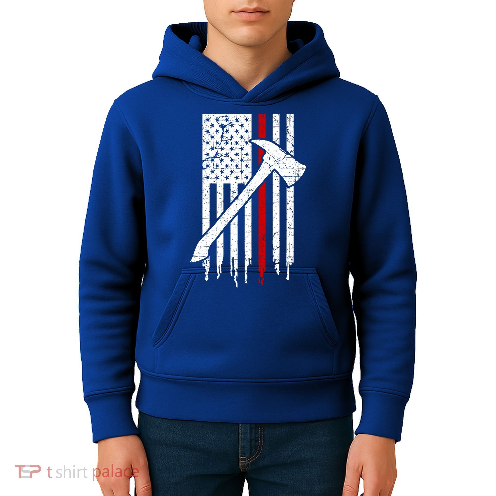 Firefighter Thin Red Line American Flag Gift Kids Hoodie