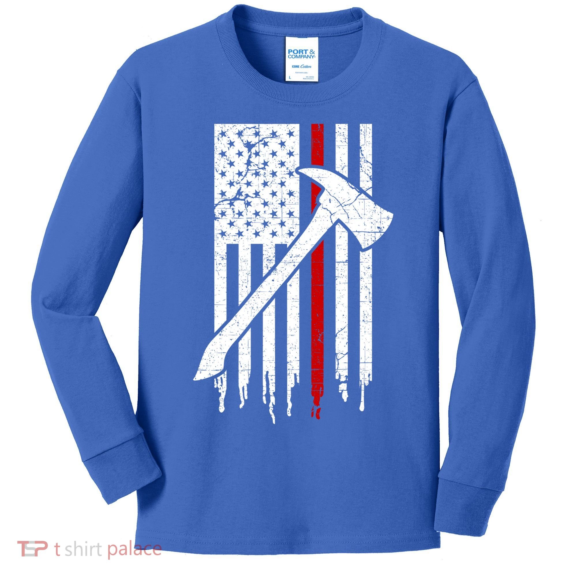 Firefighter Thin Red Line American Flag Gift Kids Long Sleeve Shirt