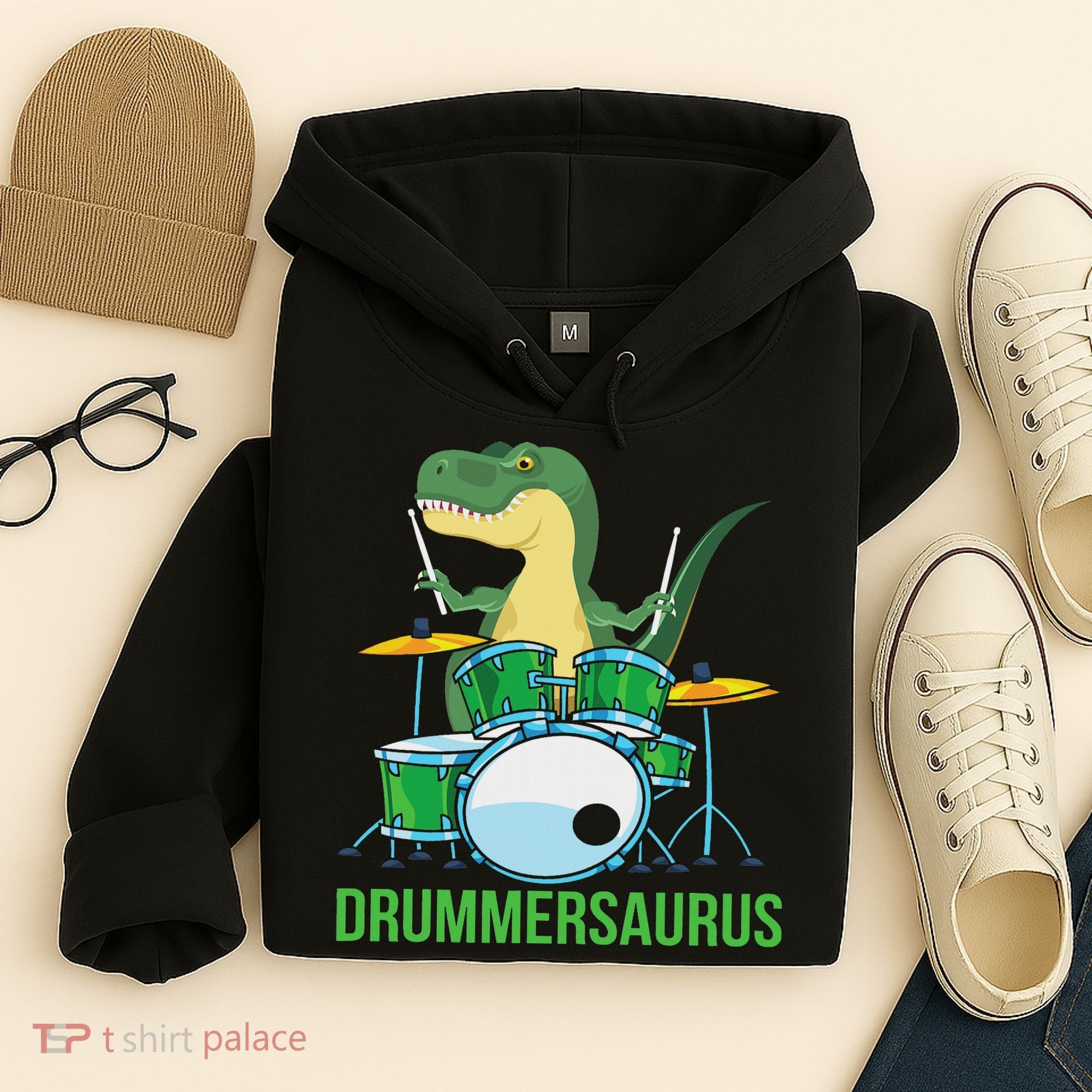 Funny T Rex Percussion Drummersaurus Drummer Gift Drums Hoodie