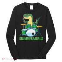 Funny T Rex Percussion Drummersaurus Drummer Gift Drums Long Sleeve Shirt thumb 0