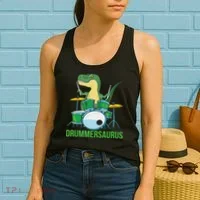 Funny T Rex Percussion Drummersaurus Drummer Gift Drums Women's Tank Top thumb 2