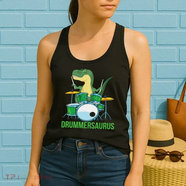 Funny T Rex Percussion Drummersaurus Drummer Gift Drums Women's Tank Top