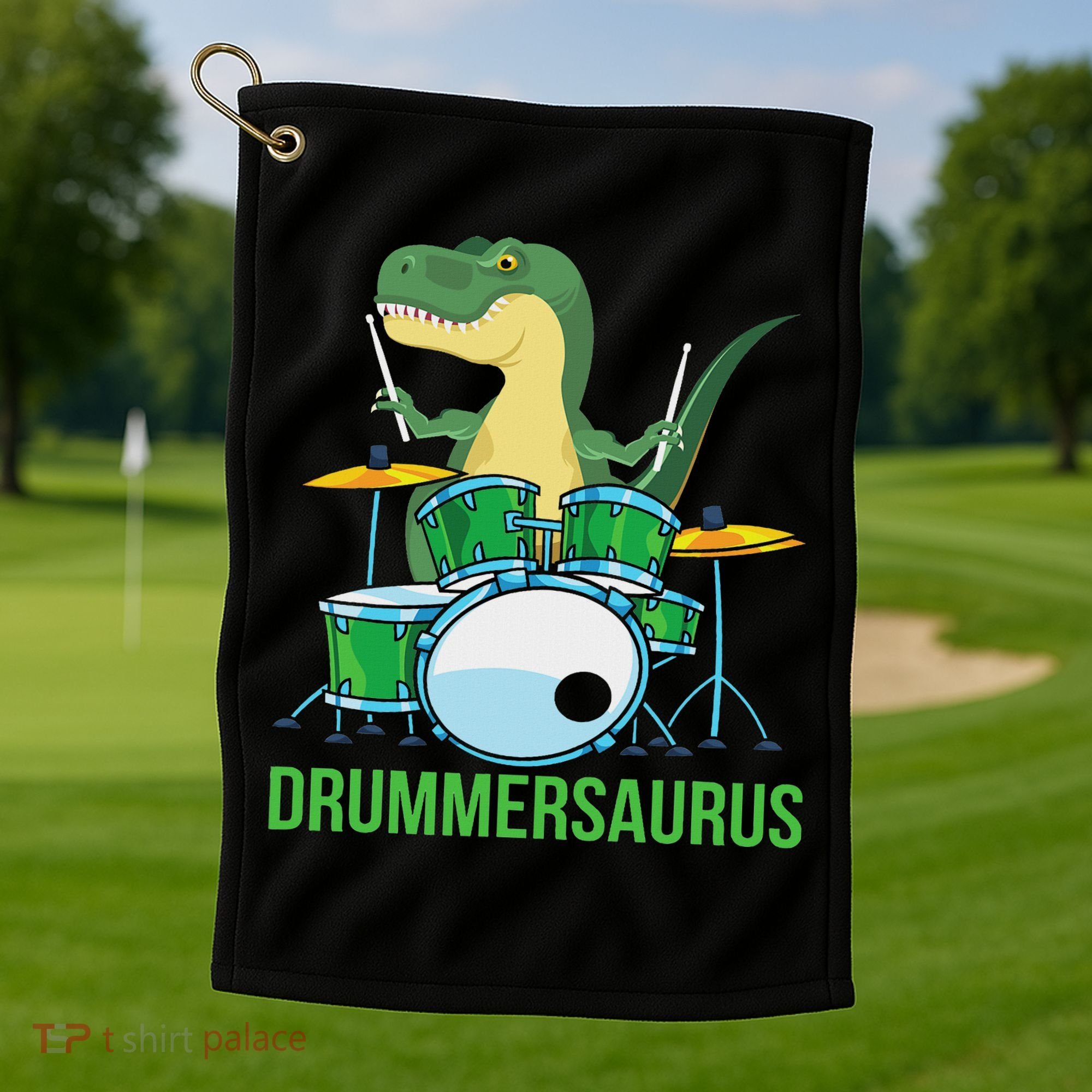 Funny T Rex Percussion Drummersaurus Drummer Gift Drums Golf Towel