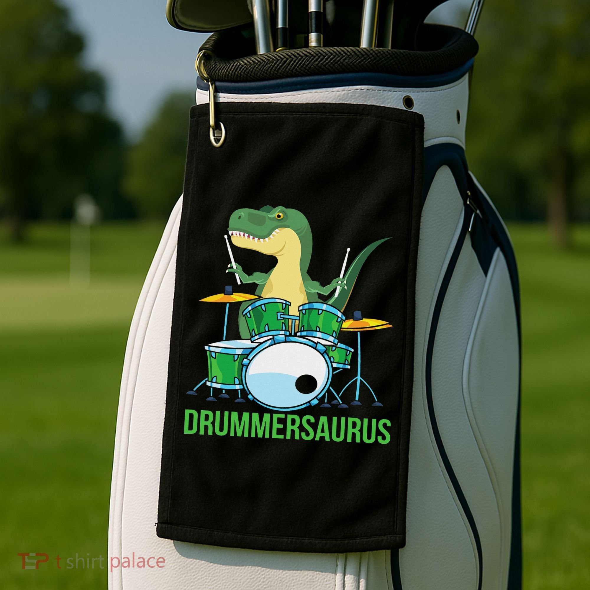 Funny T Rex Percussion Drummersaurus Drummer Gift Drums Golf Towel