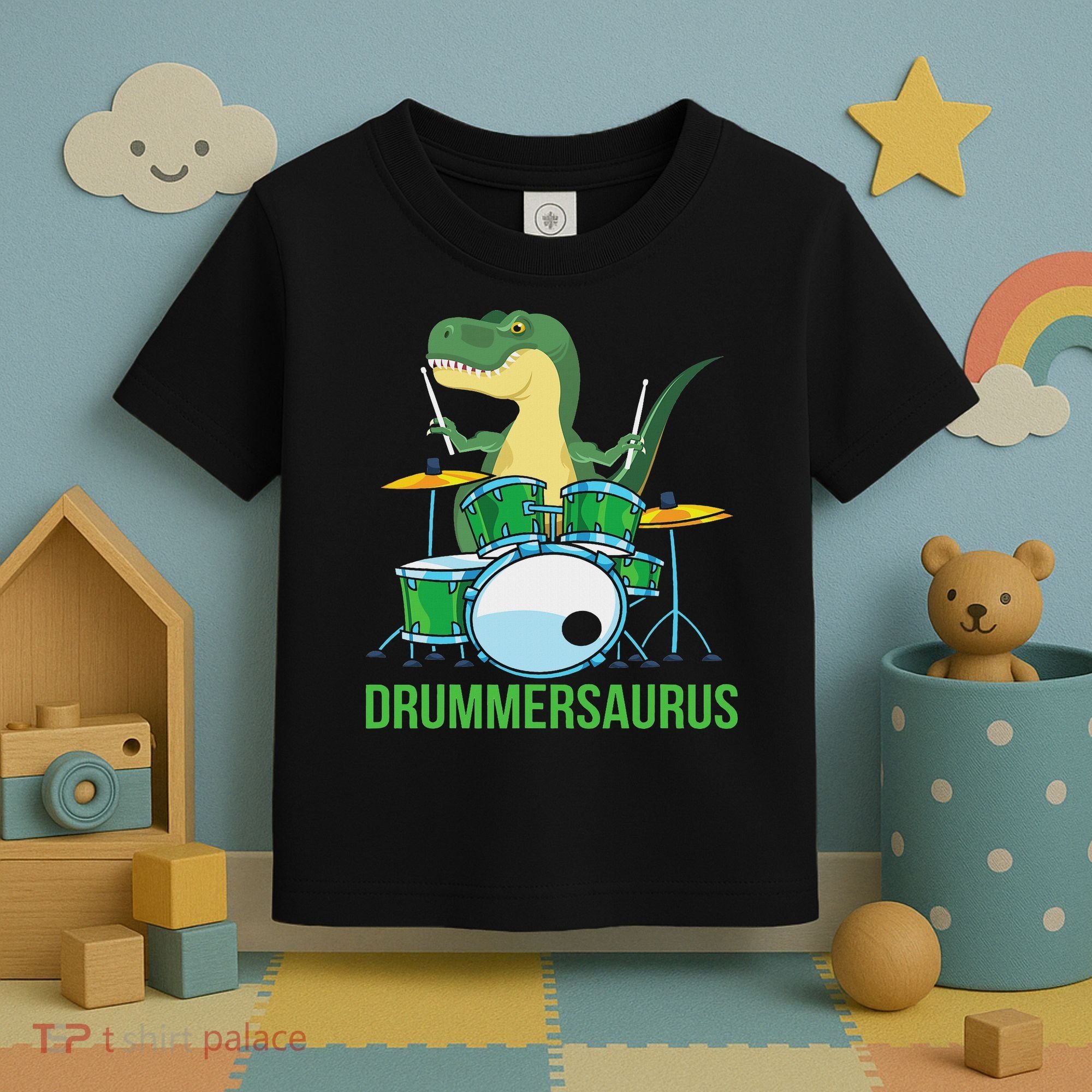 Funny T Rex Percussion Drummersaurus Drummer Gift Drums Toddler T-Shirt