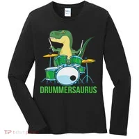 Funny T Rex Percussion Drummersaurus Drummer Gift Drums Women's Long Sleeve Shirt thumb 0