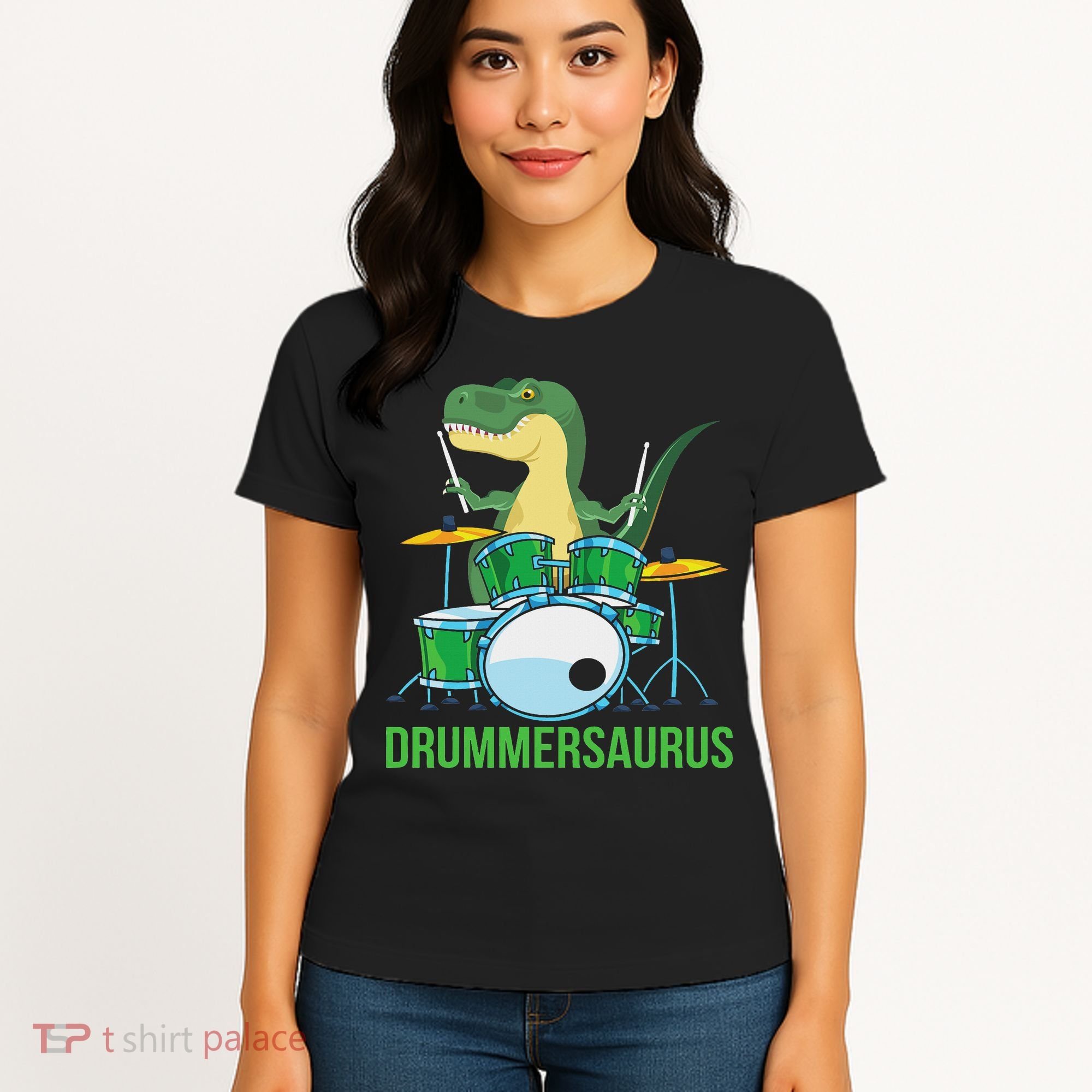 Funny T Rex Percussion Drummersaurus Drummer Gift Drums Women's T-Shirt