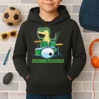 Funny T Rex Percussion Drummersaurus Drummer Gift Drums Kids Hoodie thumb 2