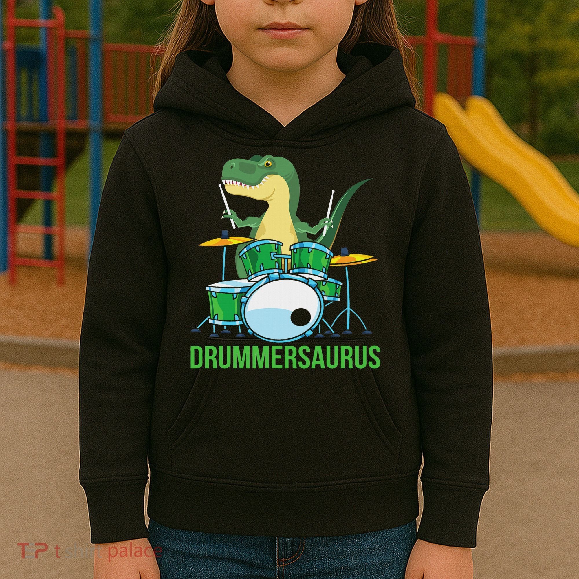 Funny T Rex Percussion Drummersaurus Drummer Gift Drums Kids Hoodie