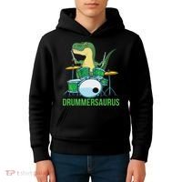 Funny T Rex Percussion Drummersaurus Drummer Gift Drums Kids Hoodie thumb 4