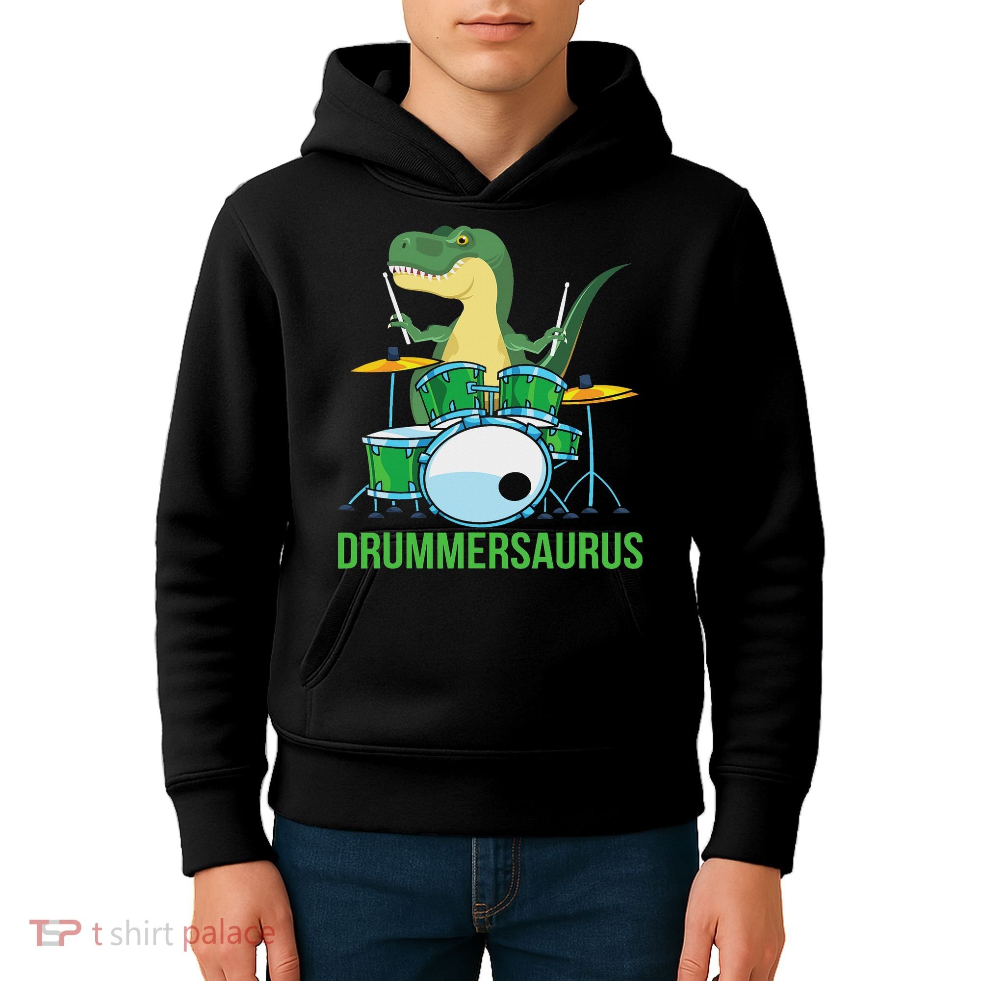 Funny T Rex Percussion Drummersaurus Drummer Gift Drums Kids Hoodie