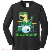 Funny T Rex Percussion Drummersaurus Drummer Gift Drums Kids Long Sleeve Shirt thumb 0