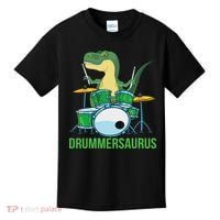 Funny T Rex Percussion Drummersaurus Drummer Gift Drums Kids T-Shirt thumb 0