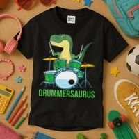Funny T Rex Percussion Drummersaurus Drummer Gift Drums Kids T-Shirt thumb 3