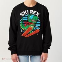 Funny Tyrannosaurus Rex Dinosaur Girls Boys Skiing SKI REX TShirt Women's Sweatshirt thumb 0