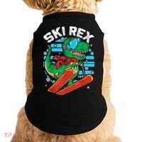 Funny Tyrannosaurus Rex Dinosaur Girls Boys Skiing SKI REX TShirt Doggie Tank thumb 0