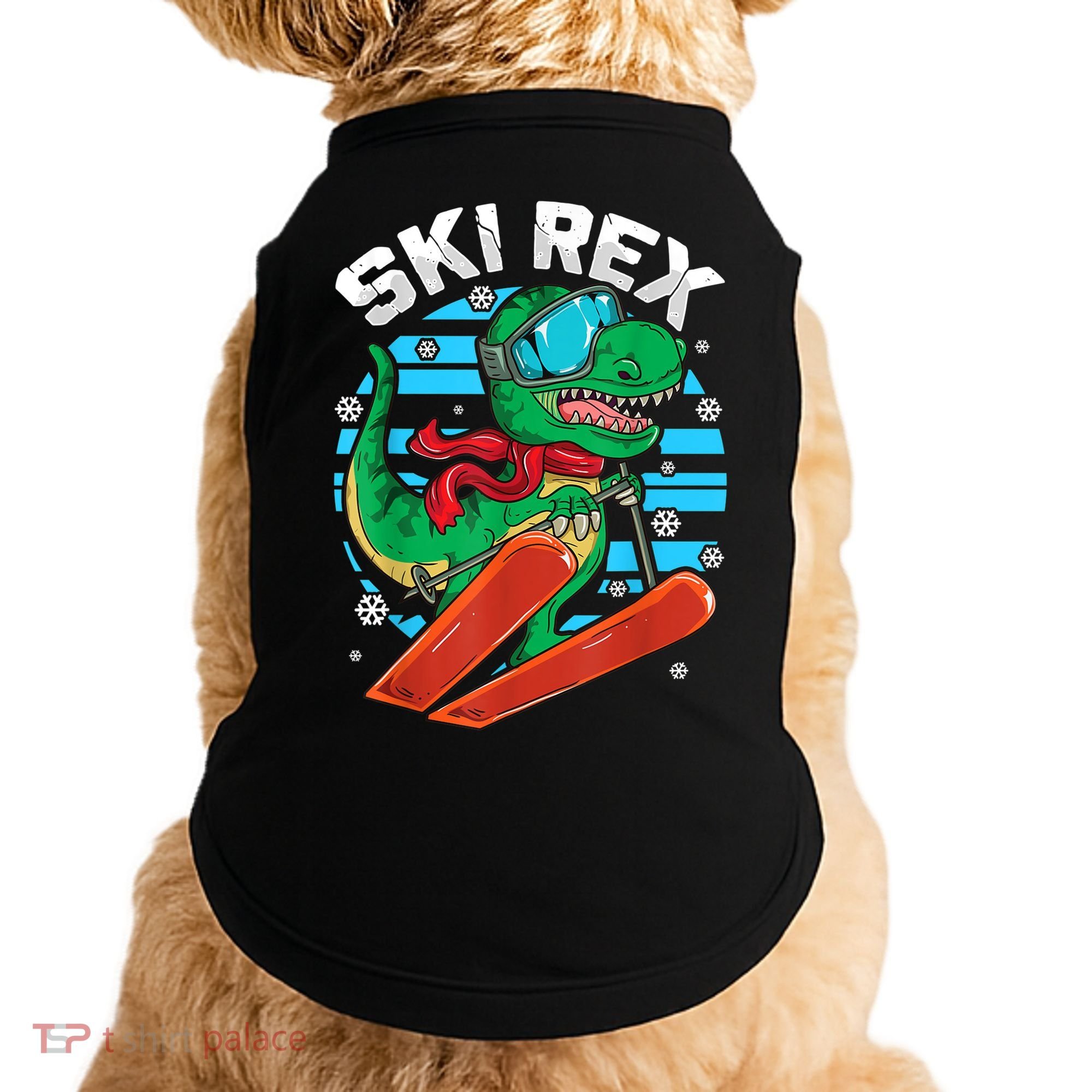 Funny Tyrannosaurus Rex Dinosaur Girls Boys Skiing SKI REX TShirt Doggie Tank