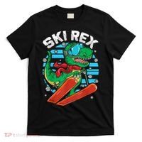 Funny Tyrannosaurus Rex Dinosaur Girls Boys Skiing SKI REX TShirt T-Shirt thumb 0