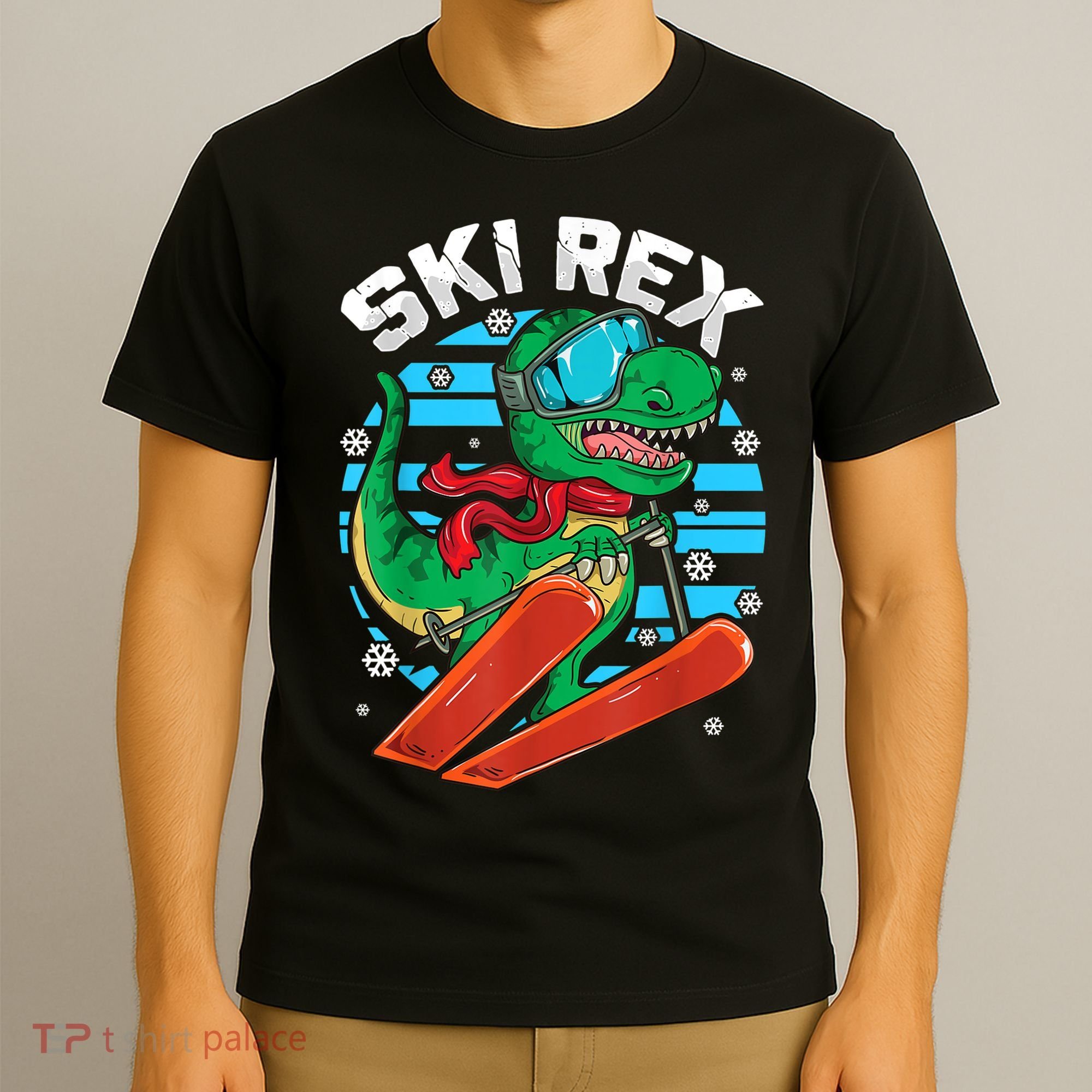 Funny Tyrannosaurus Rex Dinosaur Girls Boys Skiing SKI REX TShirt T-Shirt