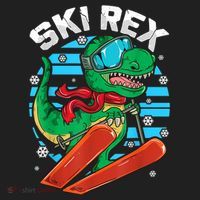 Funny Tyrannosaurus Rex Dinosaur Girls Boys Skiing SKI REX TShirt Beanie thumb 2