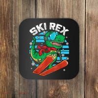 Funny Tyrannosaurus Rex Dinosaur Girls Boys Skiing SKI REX TShirt Coaster thumb 0