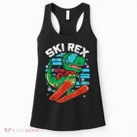 Funny Tyrannosaurus Rex Dinosaur Girls Boys Skiing SKI REX TShirt Women's Tank Top thumb 0