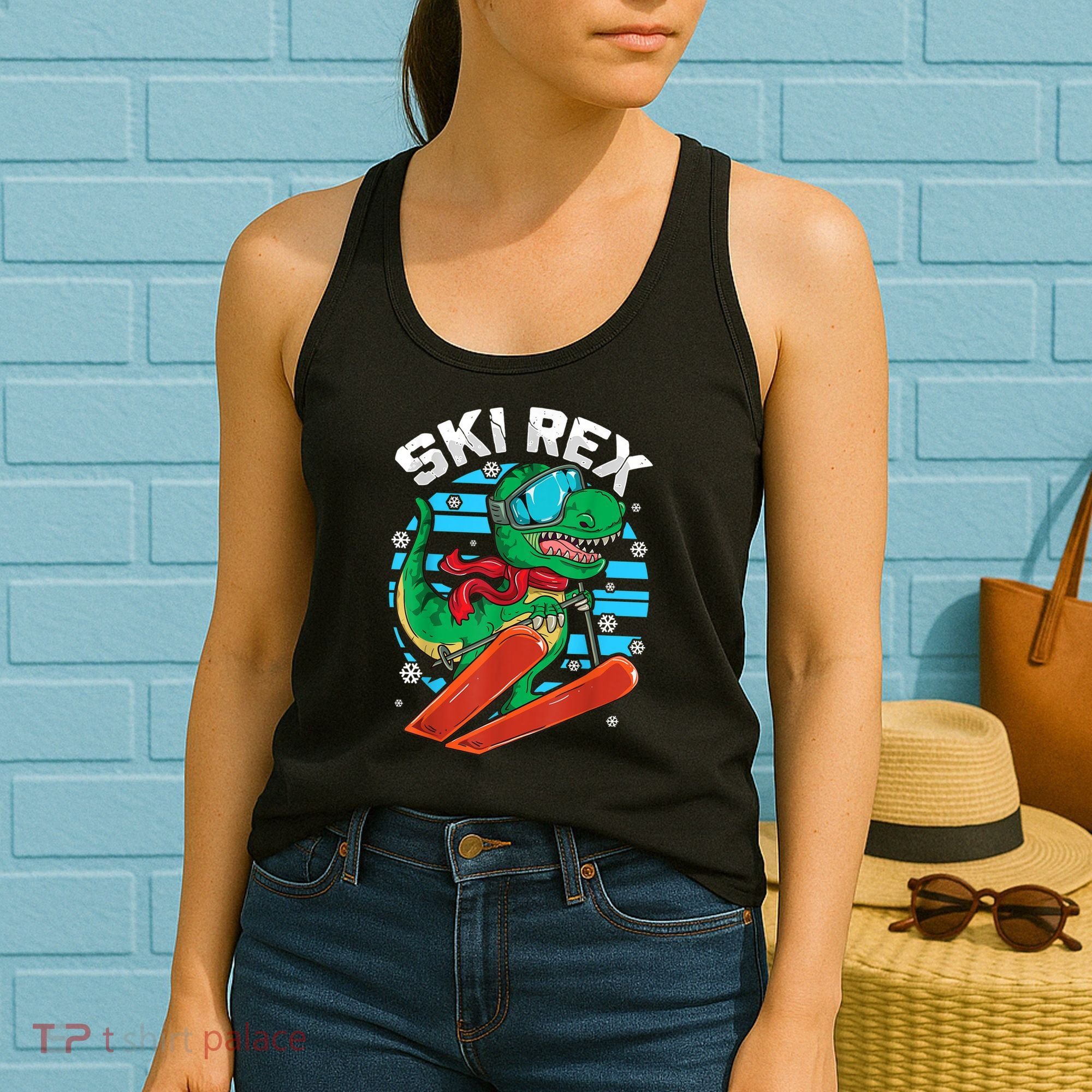 Funny Tyrannosaurus Rex Dinosaur Girls Boys Skiing SKI REX TShirt Women's Tank Top
