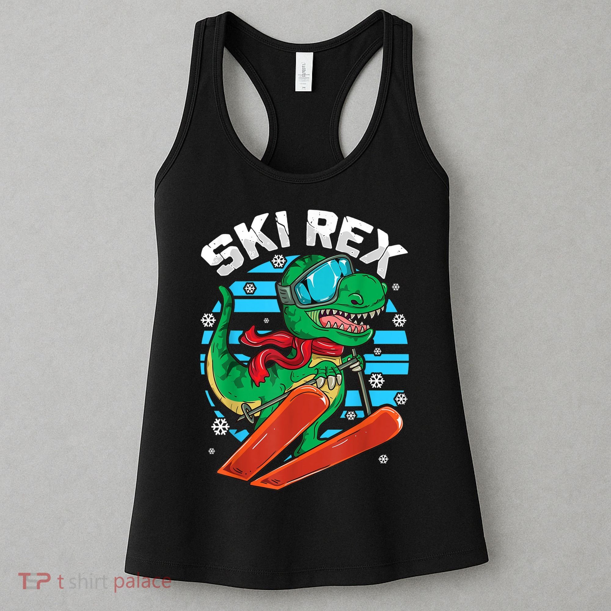 Funny Tyrannosaurus Rex Dinosaur Girls Boys Skiing SKI REX TShirt Women's Tank Top
