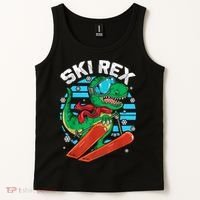 Funny Tyrannosaurus Rex Dinosaur Girls Boys Skiing SKI REX TShirt Tank Top thumb 2