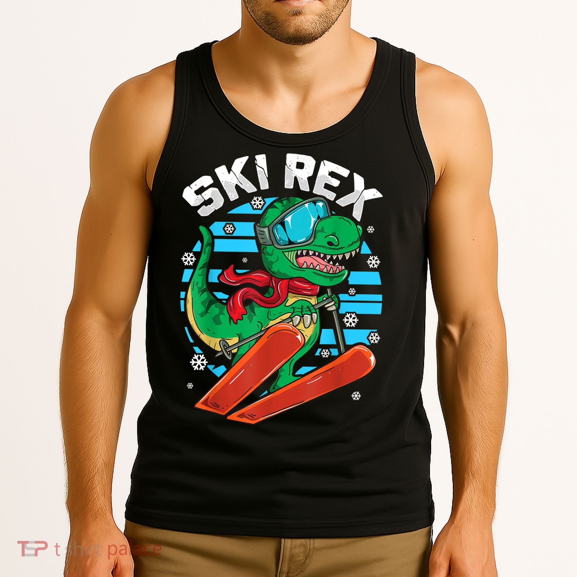 Funny Tyrannosaurus Rex Dinosaur Girls Boys Skiing SKI REX TShirt Tank Top