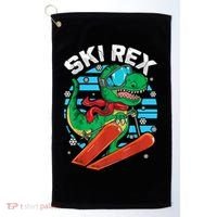 Funny Tyrannosaurus Rex Dinosaur Girls Boys Skiing SKI REX TShirt Golf Towel thumb 0