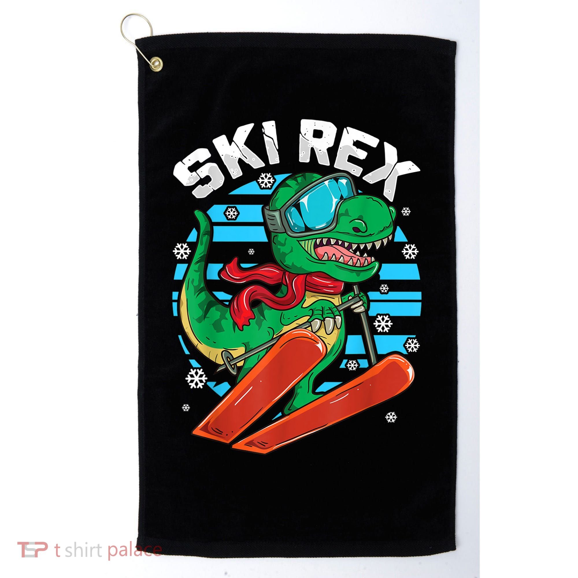 Funny Tyrannosaurus Rex Dinosaur Girls Boys Skiing SKI REX TShirt Golf Towel