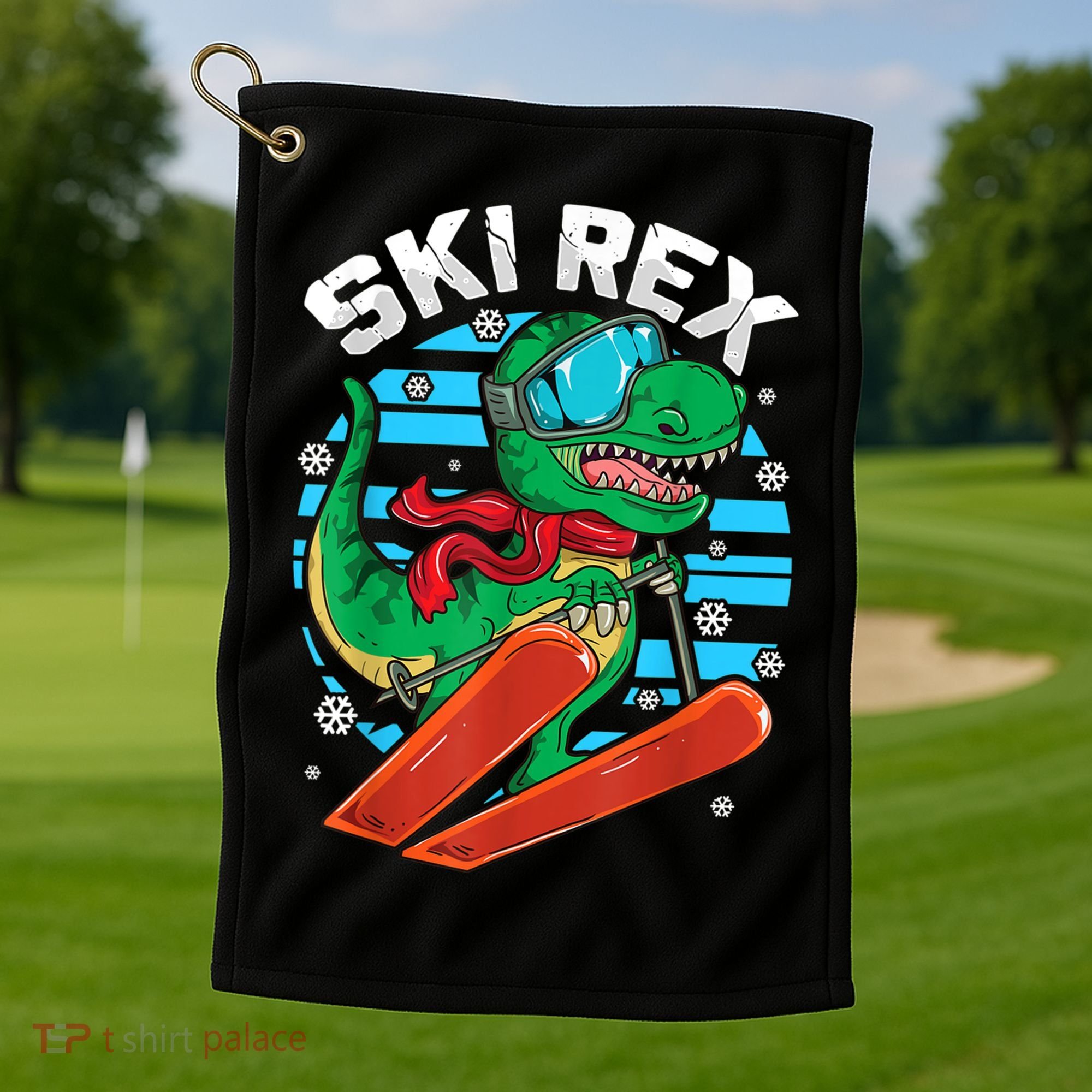 Funny Tyrannosaurus Rex Dinosaur Girls Boys Skiing SKI REX TShirt Golf Towel