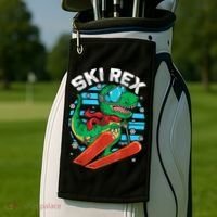 Funny Tyrannosaurus Rex Dinosaur Girls Boys Skiing SKI REX TShirt Golf Towel thumb 2